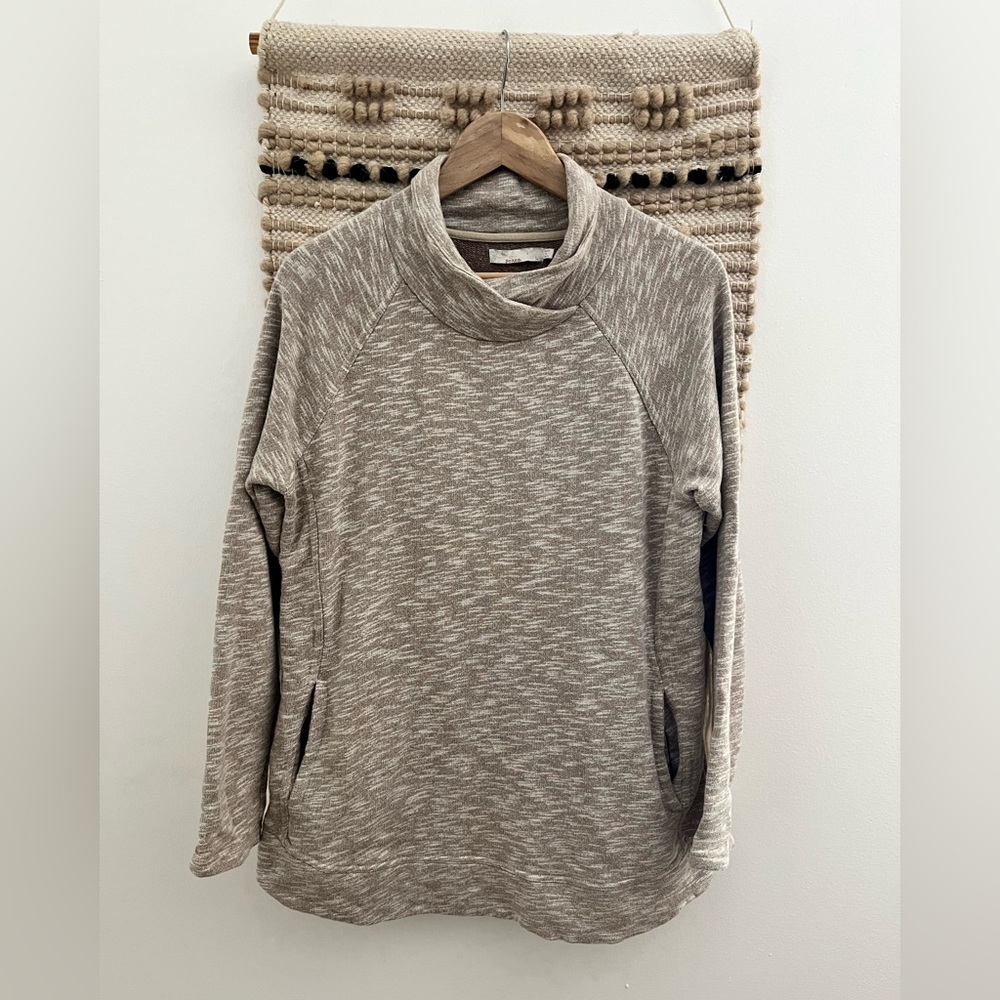 Prana Women's Cowl Neck Sweater in Heathered Tan